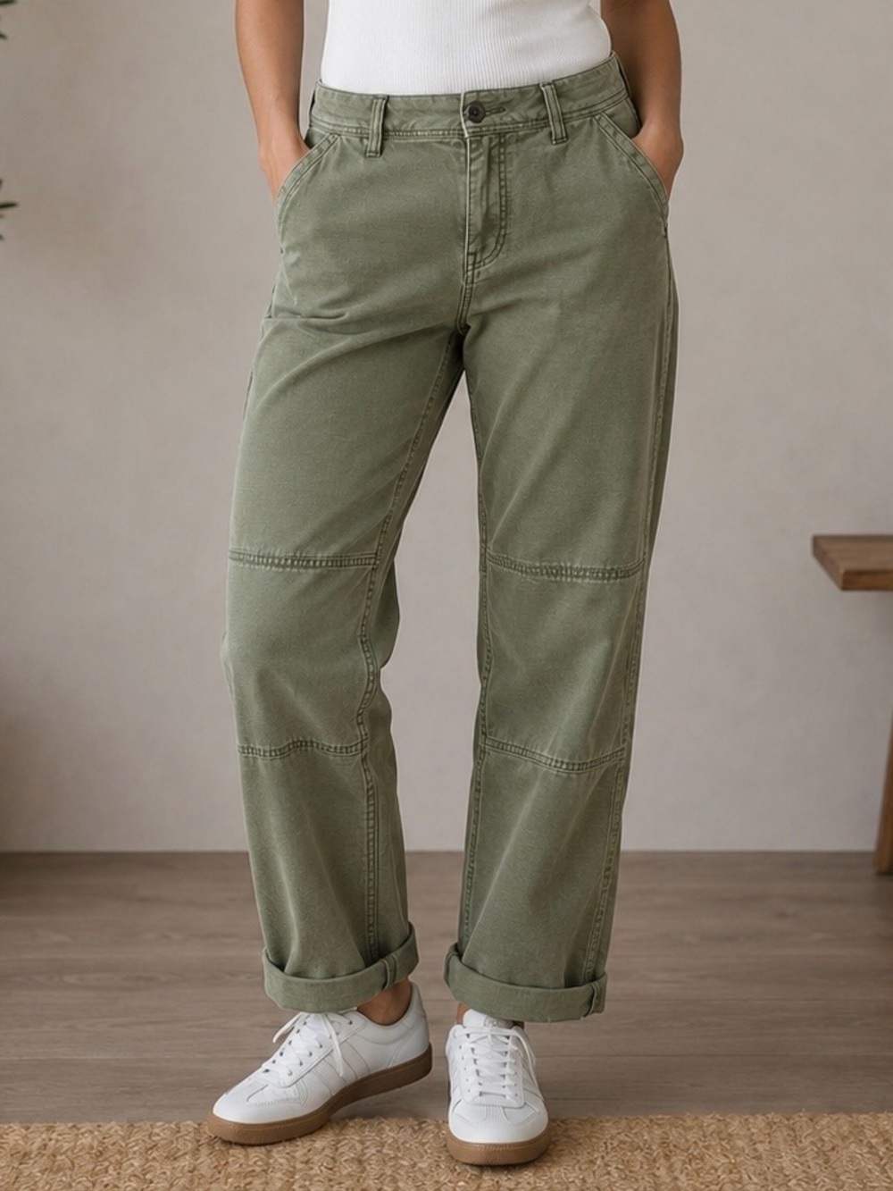 Free People Utility Pants | Sage Green | Size 25 | 100% Cotton | Boho | Outdoor